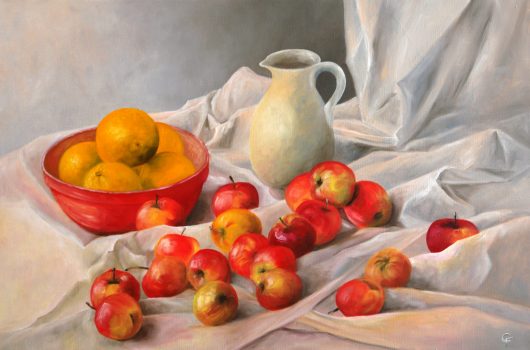 Stillleben mit Äpfeln & Orangen
54/81 cm, 2014, verkauft/sold